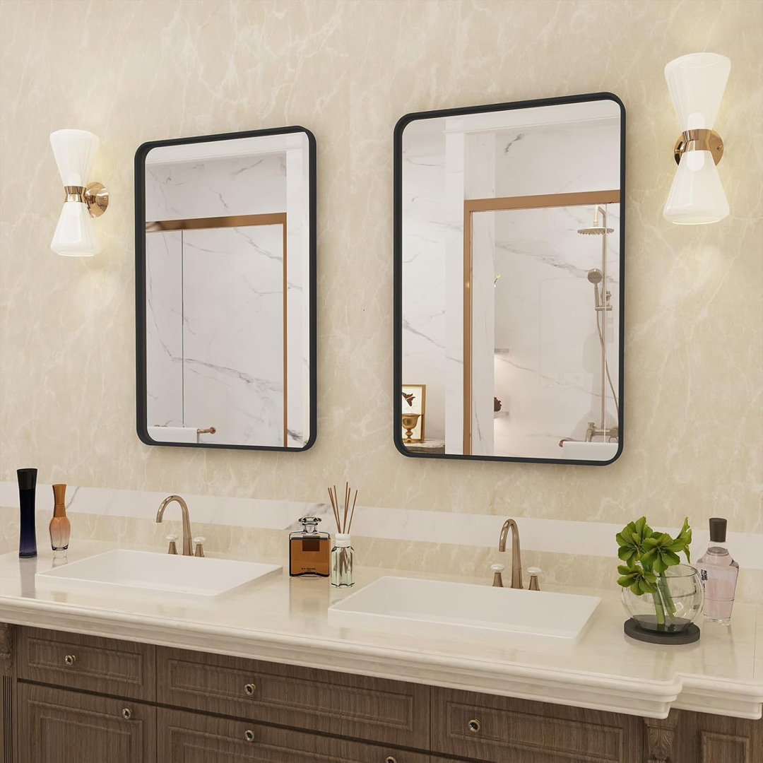 Molly Tempered Glass and Metal Framed French Cleat Mounted Wall Bathroom / Vanity Mirror